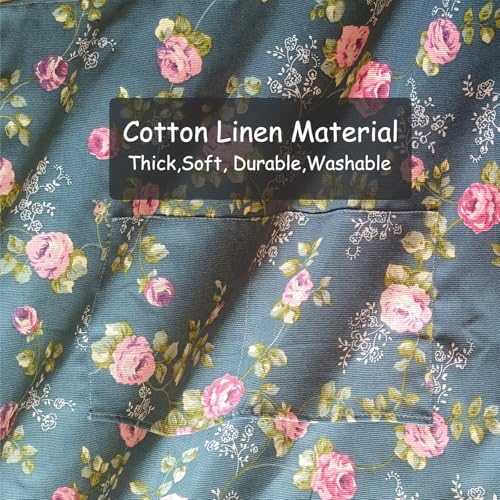 DILLMAN Floral Cotton Linen Apron for Women with Pockets