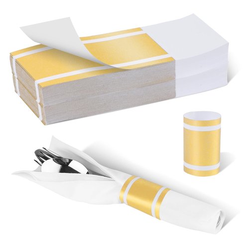 Germiwipe Gold Napkin Band,Paper Napkin Rings Self Adhesive,200PCS Silverware Wraps Bands,Table Setting Wedding Event Party Supply NB-015
