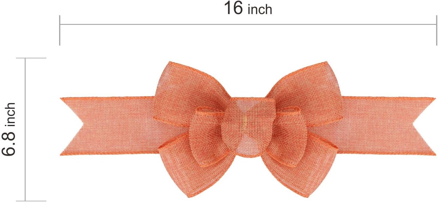 Meseey Orange Burlap Bows - Premade Gift Wrapping & Decor Bows for Holiday Decorations | 2 Pcs Set