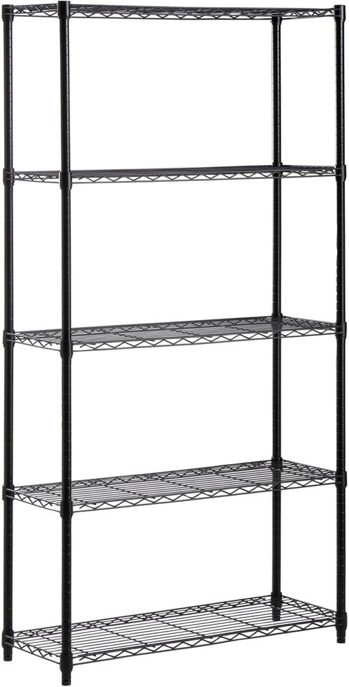 Honey-Can-Do Heavy-Duty 5-Tier Metal Storage Rack - 200 lb Capacity, Black, 14" W x 36" L x 72" H