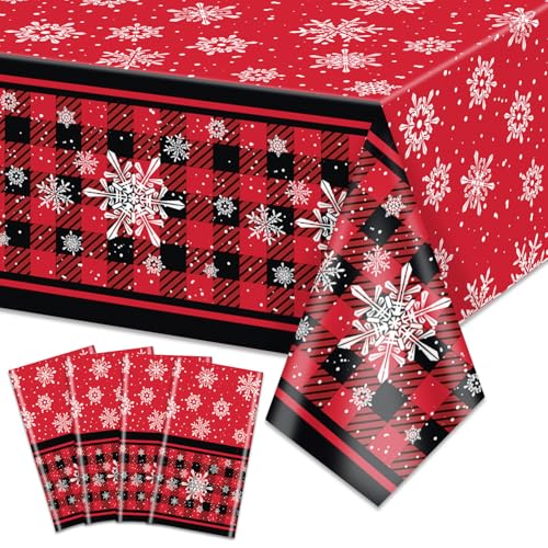 Buffalo Plaid Christmas Tablecloths - 4 Pack, 86x51 Inch