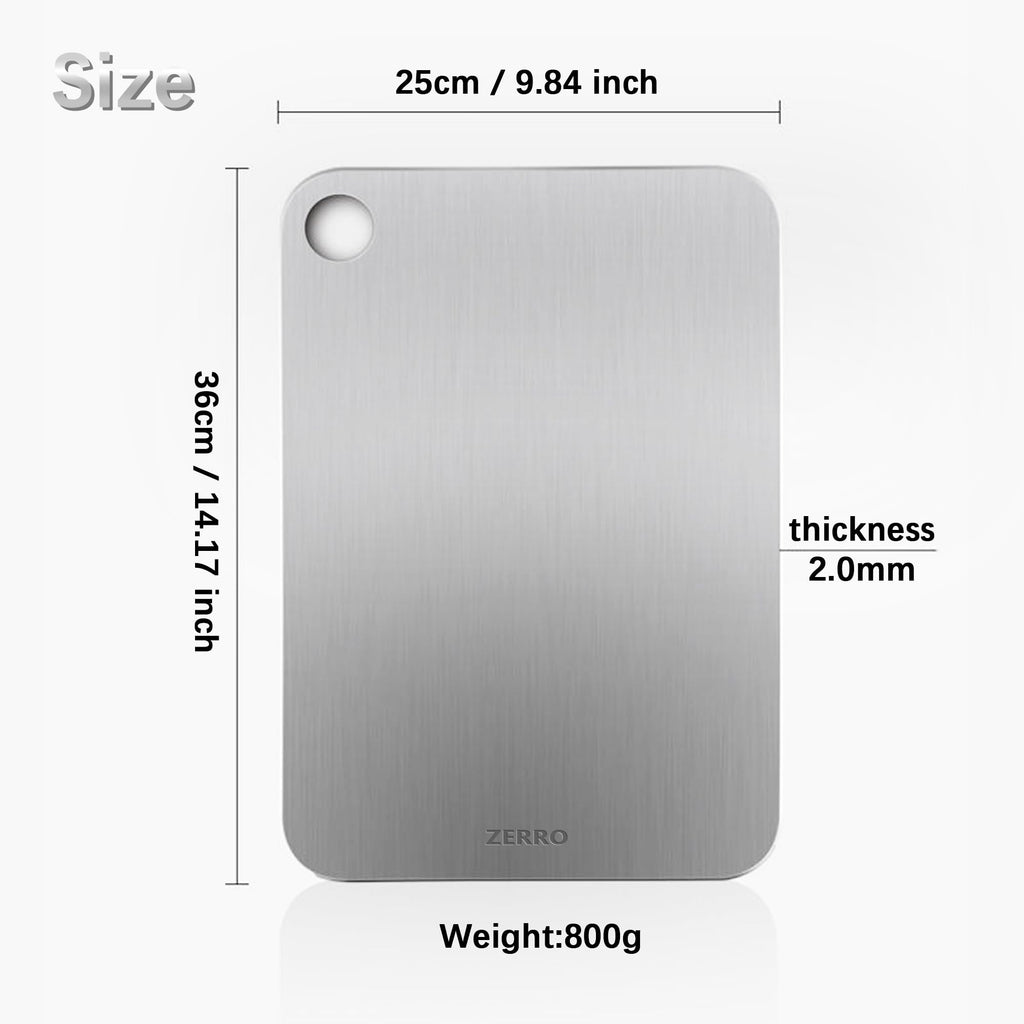 ZERRO Titanium Cutting Board 14.17" x 9.84", 100% Pure Titanium