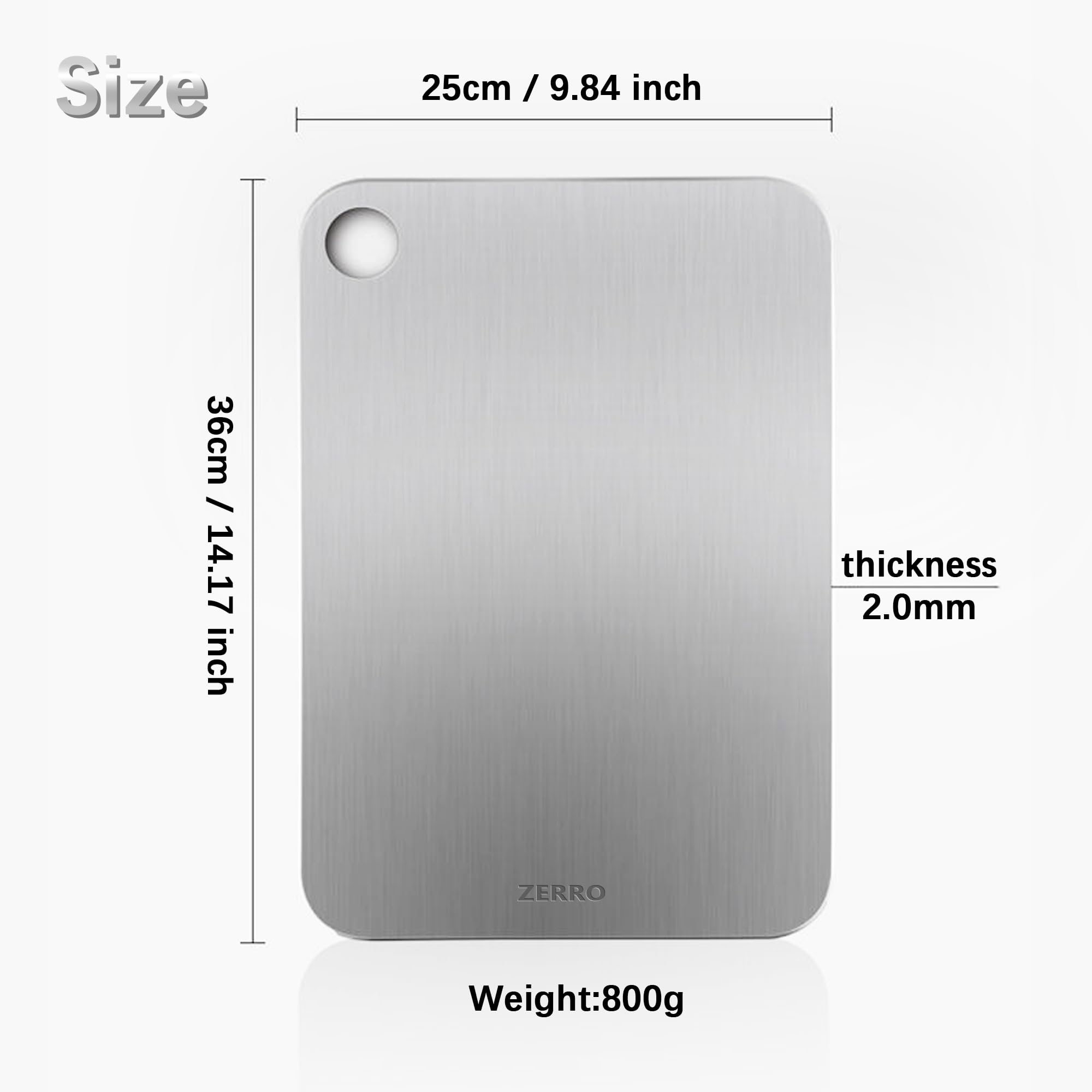 ZERRO Titanium Cutting Board 14.17" x 9.84", 100% Pure Titanium