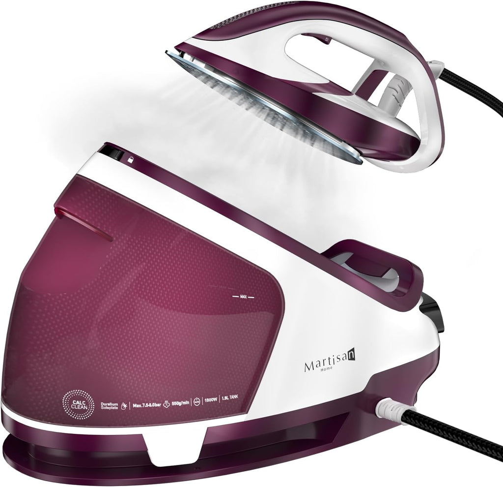 Martisan Digital Steam Generator Iron - 1800W Power, 8 Bar Pressure, 1.9L Tank, Fast Wrinkle Removal | Purple