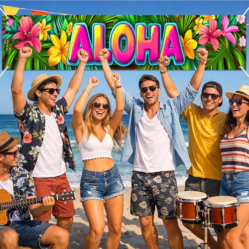 Aloha Hawaiian Banner 79 x 18 Inch - Tropical Luau Party Decoration