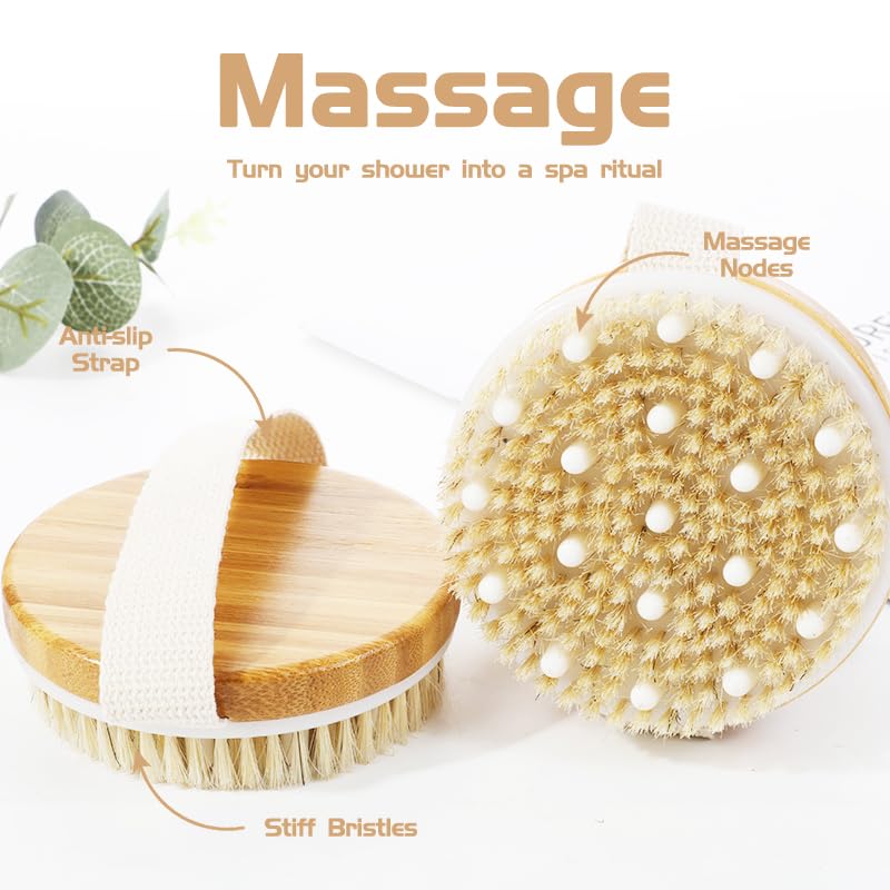 Giova Bamboo Dry Body Brush with Silicone Nodes and Natural Bristles