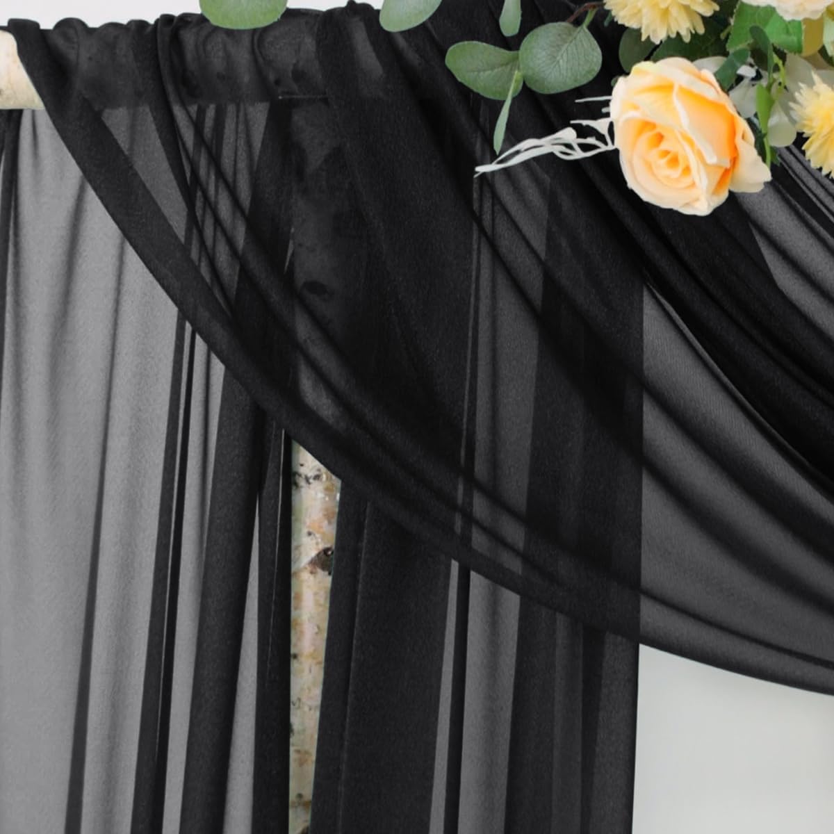 Socomi Black Sheer Draping Fabric - Gothic Wedding Curtain 29" x 20Ft for Bridal & Party Decor