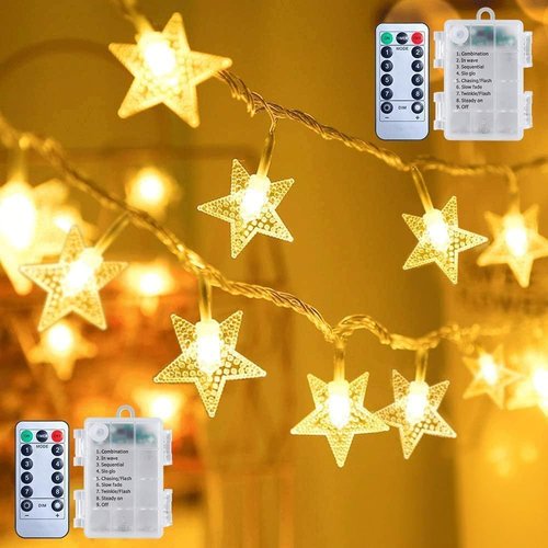 Brightown Star String Lights - 33ft 100 LED Battery Operated Fairy Lights with Remote | Warm White for Indoor & Outdoor Decor