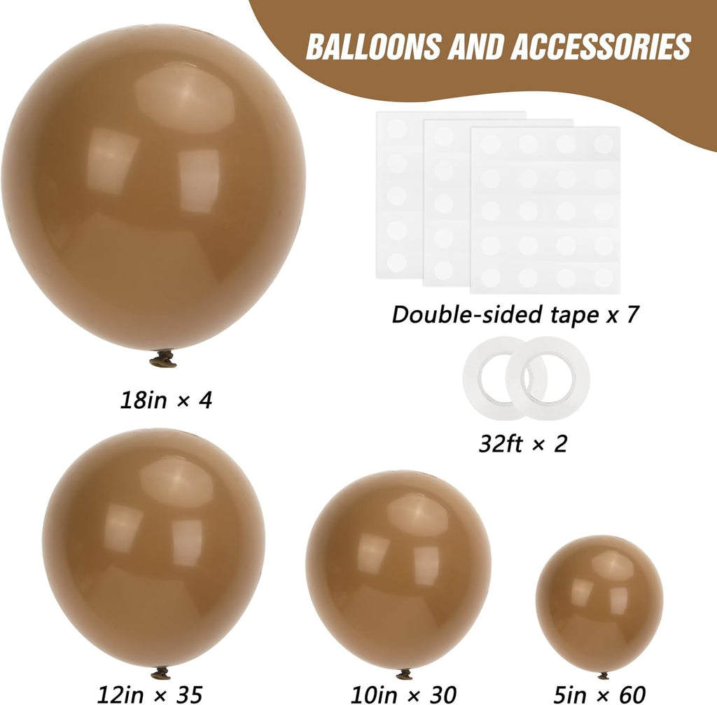 RUBFAC Brown Balloon Garland Kit - 129pcs Latex Balloons in 5-12 Inch Sizes for Safari Baby Shower & Jungle Birthday Party