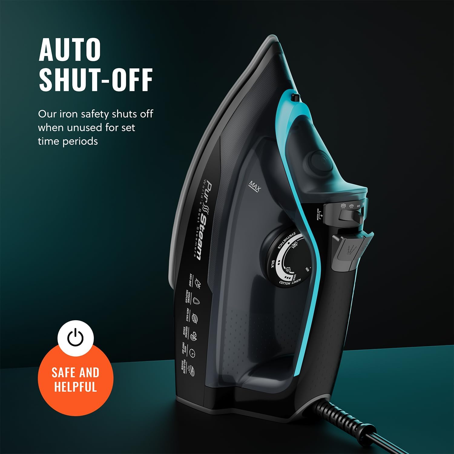 Pursteam SteamBurst+ 1750W Steam Iron - Ceramic Soleplate, Adjustable Steam & Self-Cleaning Feature