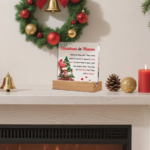 Cardinal Memorial Gift - Christmas In Heaven Empty Chair Sign | 4 x 4 Inches Home Decor
