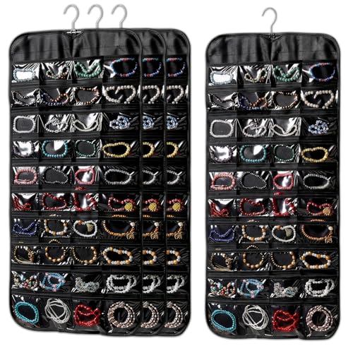 4 Pcs Hanging Jewelry Organizer, Double-Sided Earring Holder with 80 Pockets
