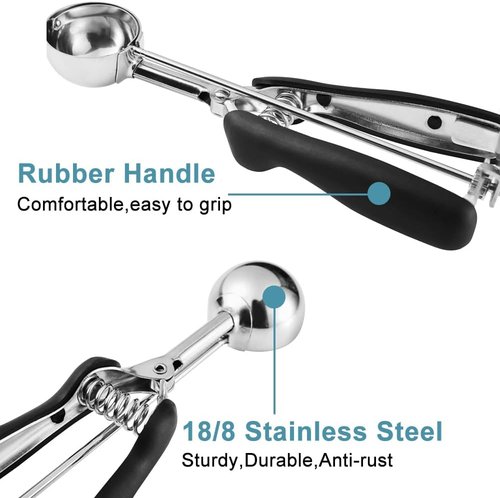 HOMURE Cookie Scoop Set - 3-Piece Stainless Steel Scoops with Non-Slip Grip for Baking & Ice Cream