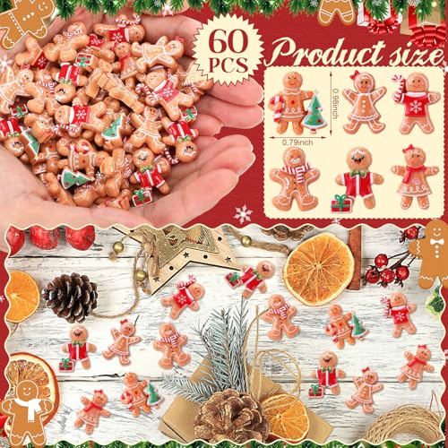 60 Pcs Gingerbread Miniature Figurines for Christmas Decor