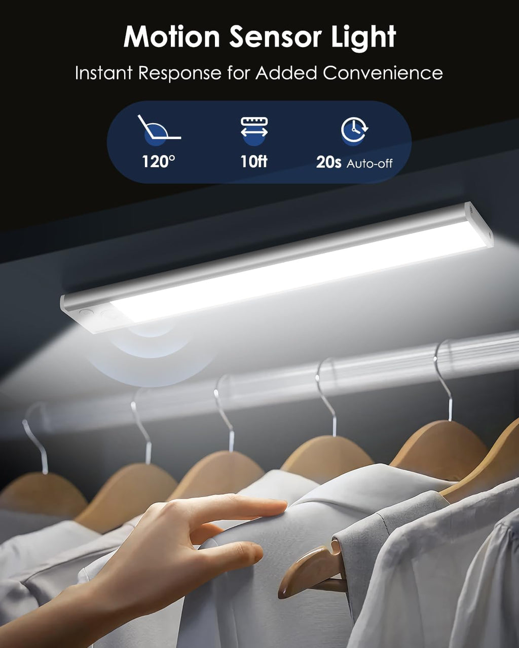 VerRon Under Cabinet Lighting - 5-Pack LED Motion Sensor Lights | Rechargeable 2200mAh, 10in for Kitchen & Hallway