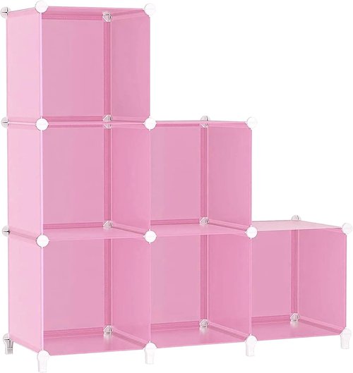 AWTATOS Cube Storage Organizer - Portable DIY Closet Shelves for Kids | Stackable 6-Cube Design in Pink