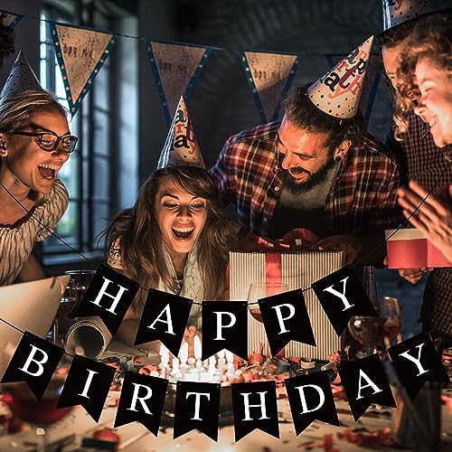 Black Happy Birthday Banner Sign - Party Decoration Backdrop Garland