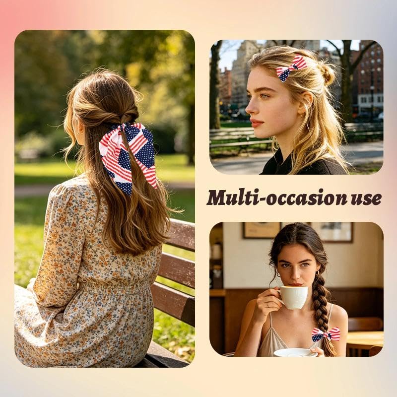 American Flag Hair Accessories Set 4th of July Bow Scrunchie Clips