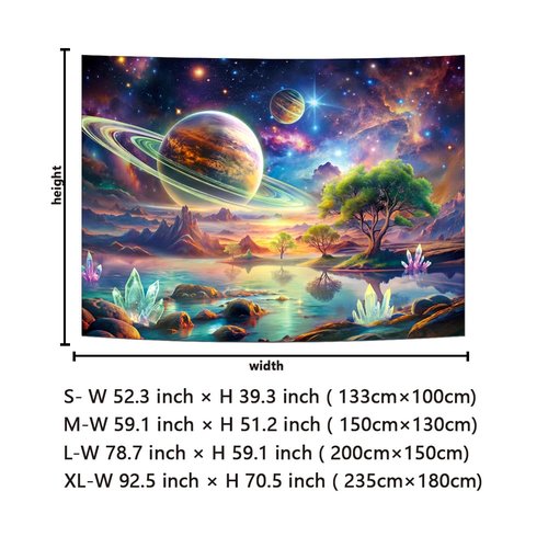 Blacklight Galaxy Space Tapestry UV Reactive Planet Wall Hanging Magical Trees Tapestries Cosmic Mountain Landscape Wall Decor Aesthetic Starry Night Backdrop for Bedroom