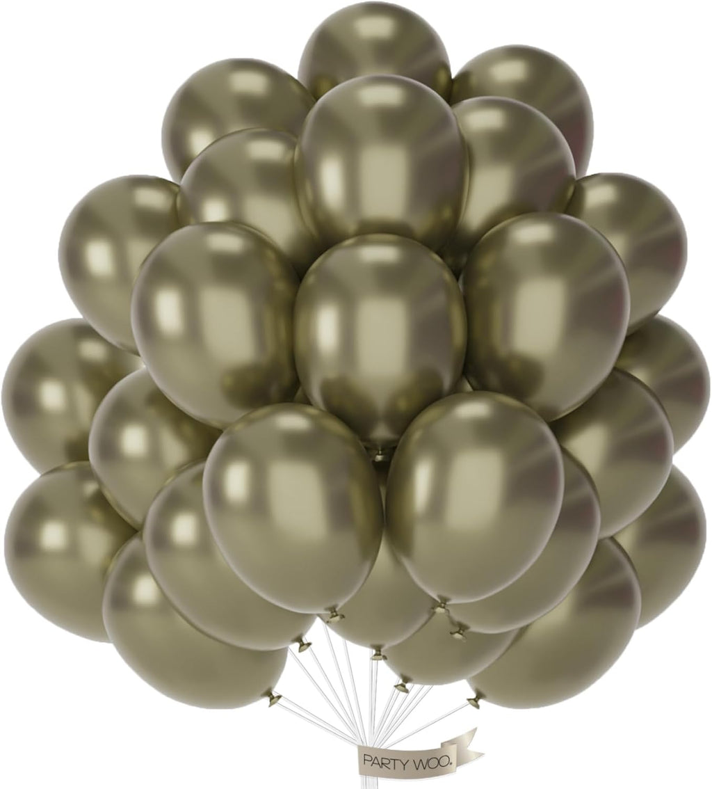 PartyWoo Metallic Green Balloons - 50pcs 12 Inch Sage Olive Green for Graduation & Baby Showers