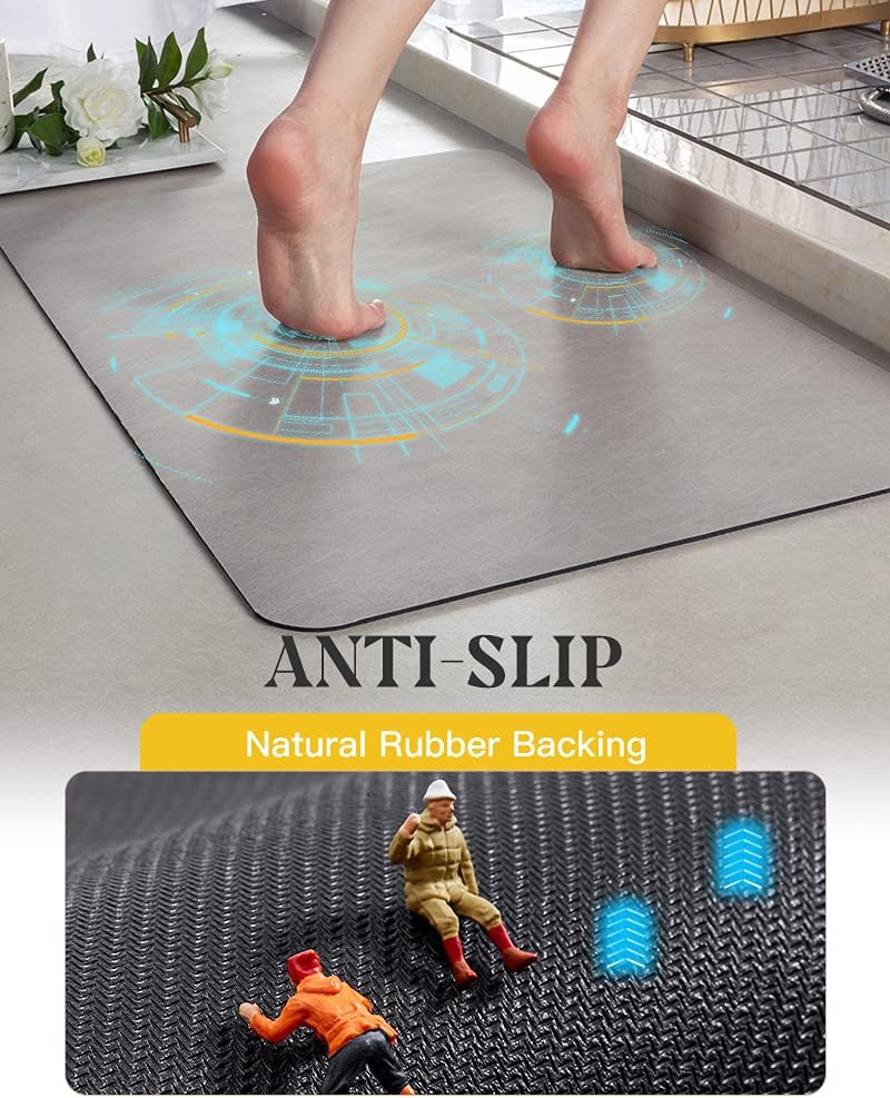 MontVoo Bath Mat - Non-Slip Rubber Backing | Quick-Dry Faux Suede - Grey 16x24" Bathroom Rug