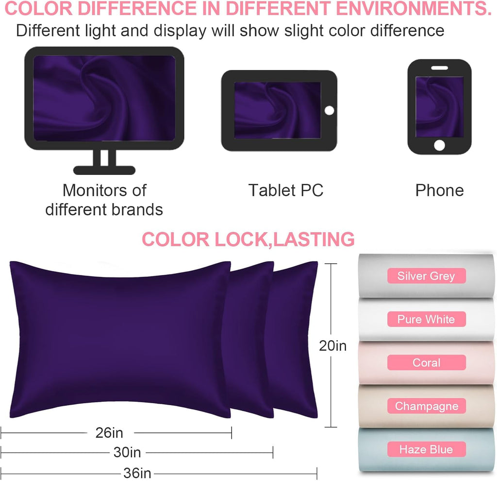 Skiennix Mulberry Silk Pillowcases - King Size 2-Pack with Hidden Zipper | Soft, Breathable & Cooling - Purple