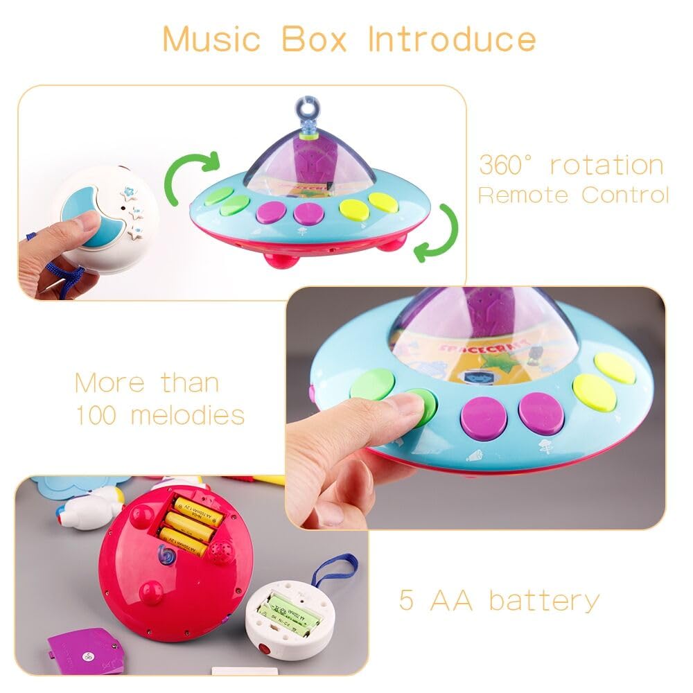 Mini Tudou Musical Baby Crib Mobile - Lights, Music & Star Projector | Remote Control with 108 Melodies