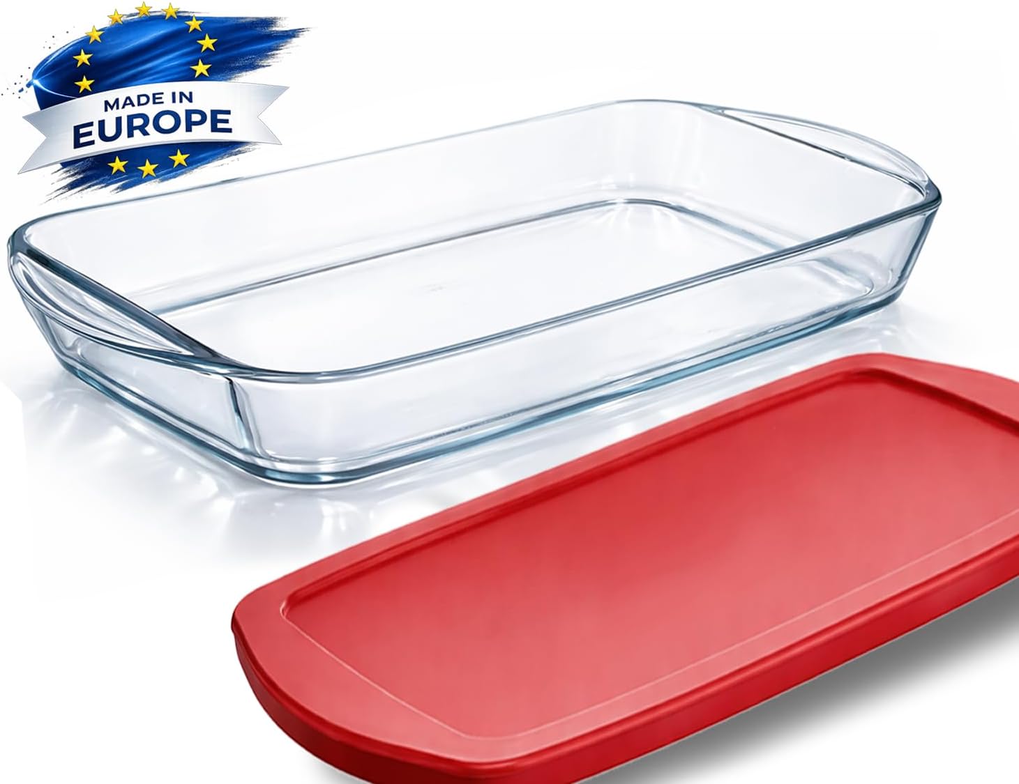Ums 4-Qt Glass Baking Dish - Borosilicate Casserole Dish with Lid | Oven, Microwave & Dishwasher Safe (15.7'' x 9.8'' x 2.4'')