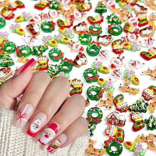 50 Pcs 3D Christmas Nail Charms Resin Winter Holiday Nail Art Gems