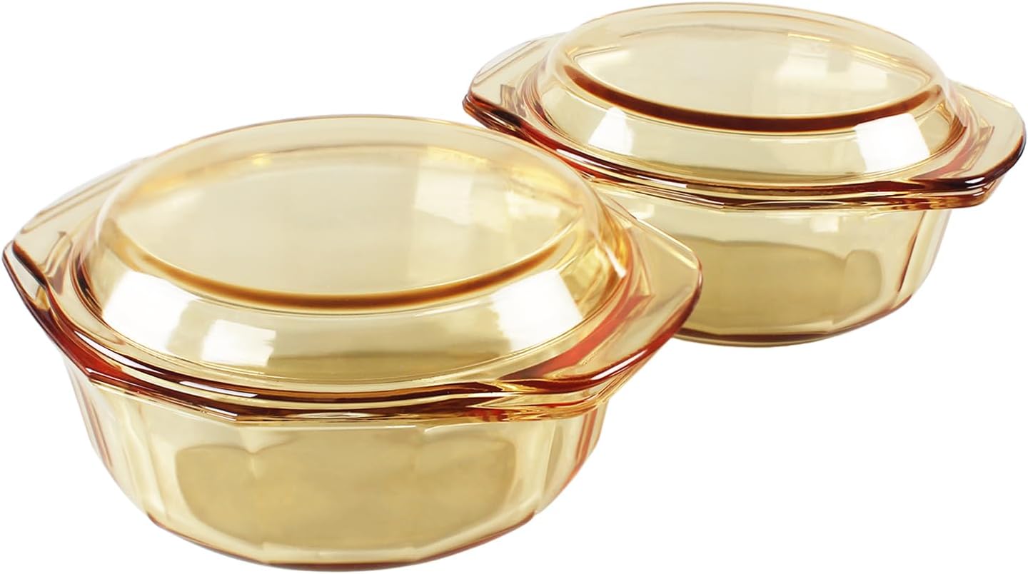 Skiennix Glass Casserole Dish - 27oz Round Baking Pan with Lid & Handles | Oven Safe Cookware