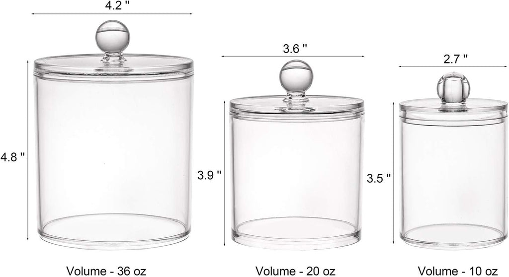 Tbestmax Cotton Swab Holder - Clear Apothecary Jar Set with Lids for Bathroom Storage | 10/20/36 Oz