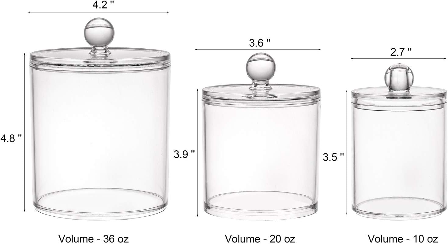 Tbestmax Cotton Swab Holder - Clear Apothecary Jar Set with Lids for Bathroom Storage | 10/20/36 Oz