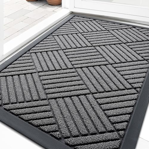 OLANLY Waterproof Heavy-Duty Front Door Mat 29.5" X 17" Grey Diamond