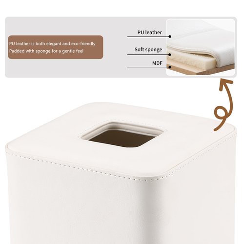 GORESE Square Tissue Box Cover Leather Kleenexs Box Cover, Cute Tissue Cover for for Cube Box Tissues, Tissue Box Holder for Bedroom, Living Room, Bathroom, Cream White