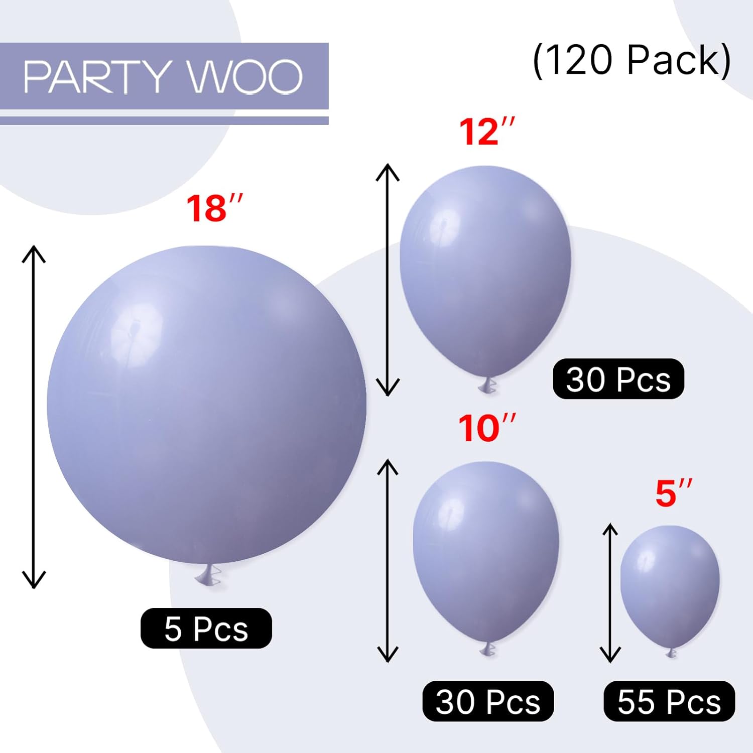 PartyWoo Dusty Blue Balloon Arch Kit - 120pcs in Various Sizes for Baby Showers & Birthdays | Muted Lavender