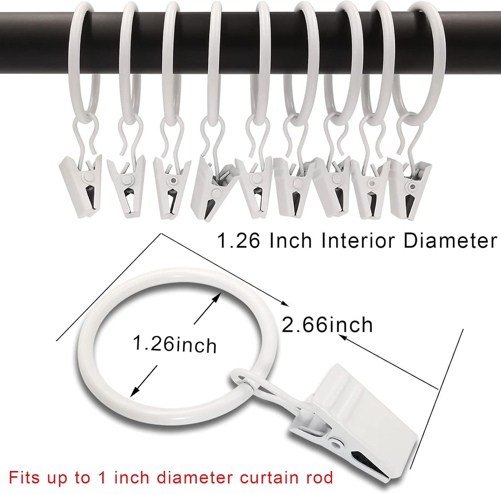 Skiennix Curtain Rings - 40 Pack Drapery Clips with 1.26" Interior Diameter - Fits Up to 1" Rod, White