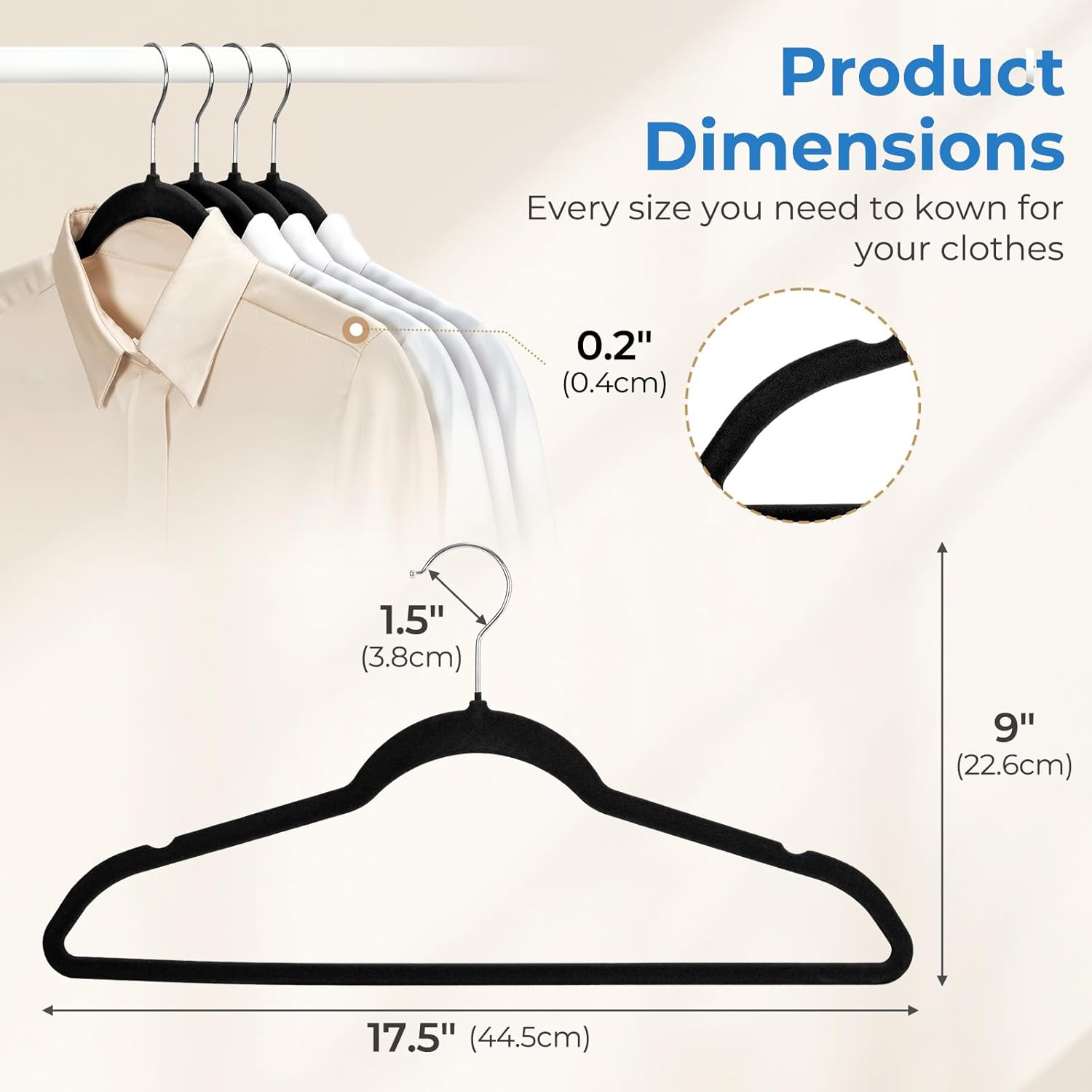 Smartor Black Velvet Hangers - 50 Pack Non-Slip Clothes Hangers with Shoulder Notches | Premium Slim Space-Saving Design