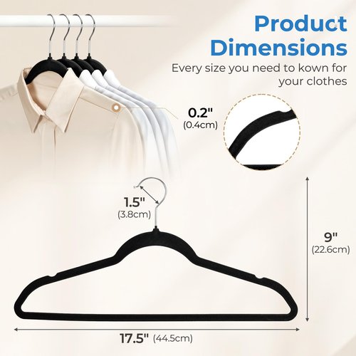 Smartor Black Velvet Hangers 50 Pack, Non Slip Clothes Hangers with Shoulder Notches, Premium Slim Space Saving Felt Hanger for Closet Organizers and Storage, Heavy Duty Hanger for Coat