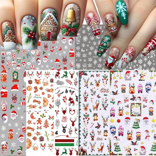 Christmas Nail Art Stickers 9 Sheets 3D Self-Adhesive Holiday Decals