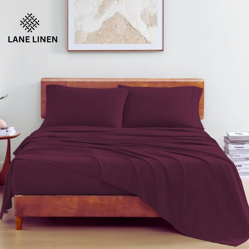 LANE LINEN 100% Organic Cotton Bed Sheets - Eco-Friendly Full Size, Soft Percale Weave in Windsor Wine