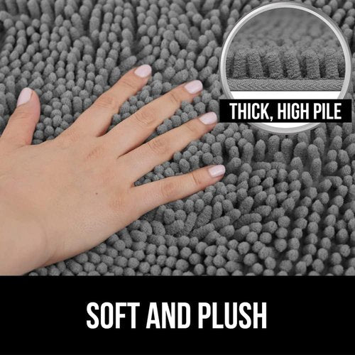 Gorilla Grip Chenille Bath Rug & Toilet Lid Cover Set - Gray | Machine Washable, 24x17 & 17.5x15