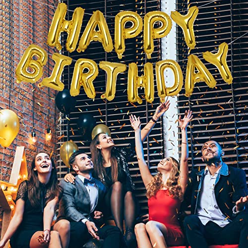 Accevo 16-Inch Gold Happy Birthday Foil Balloon Banner Set