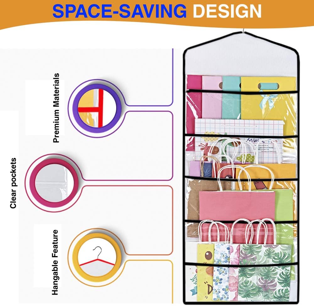 ProPik Gift Bag Storage Organizer - Double-Sided Design with Multiple Pockets | 38 x 16 Inch PVC (Black)