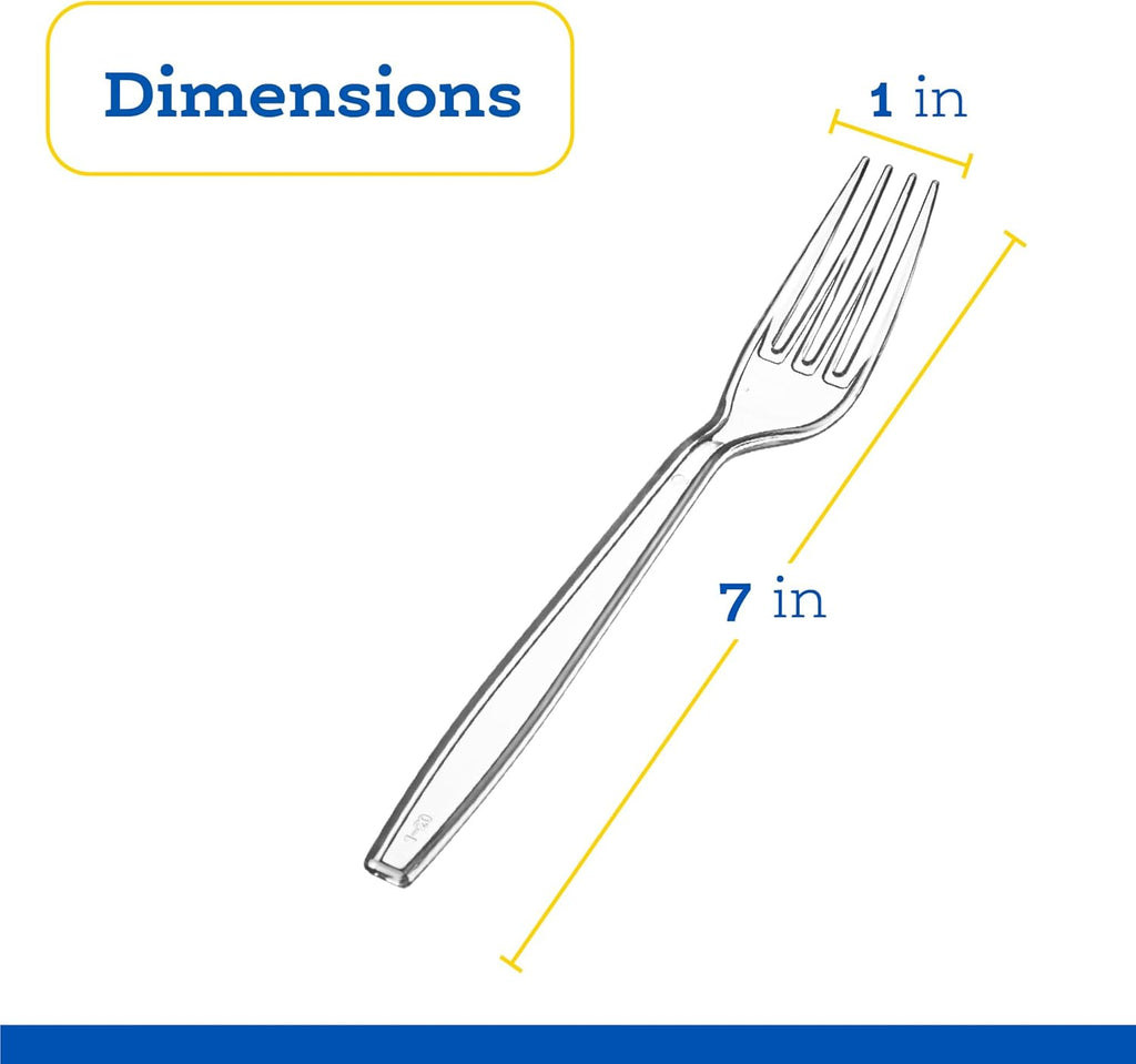 Plasticpro Heavyweight Disposable Clear Plastic Cutlery - 100 Count Forks for Easy Serving