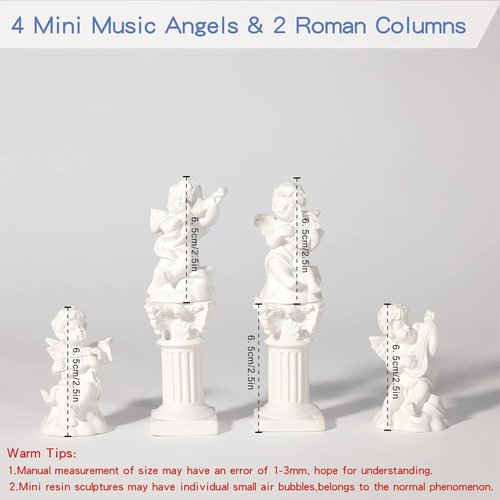 LIYAOLI Cherub Decor Set - 4 Adorable 2.7'' Angel Statues & 2 Roman Decorative Columns for Home Decor