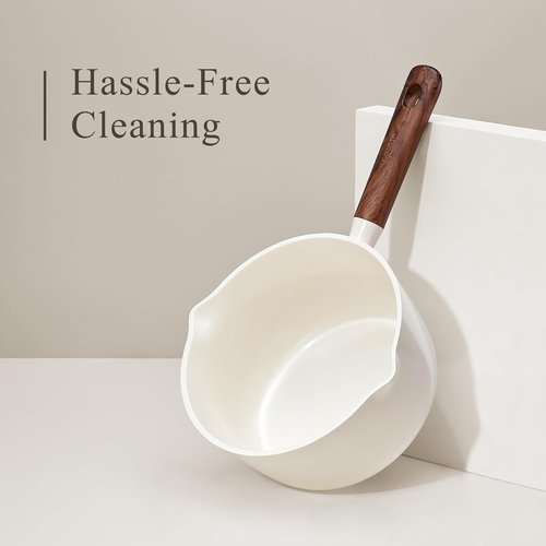 CAROTE Nonstick Saucepan Set - 2QT & 3QT Ceramic Pots with Lid & Ladle | Easy to Clean, Induction Compatible, PFAS Free, White