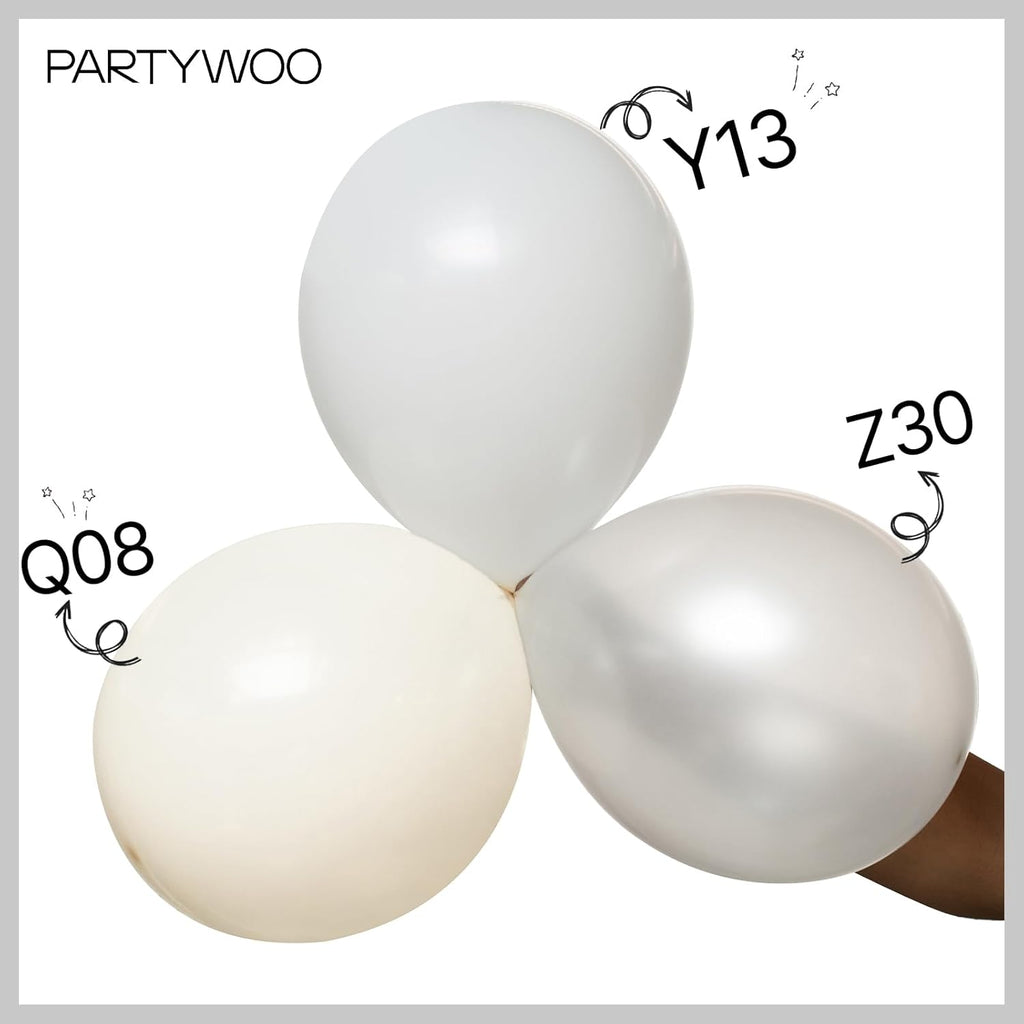 PartyWoo Pearl White Balloons - 140-Piece Metallic Latex Balloon Arch Kit | Wedding & Baby Shower Decor