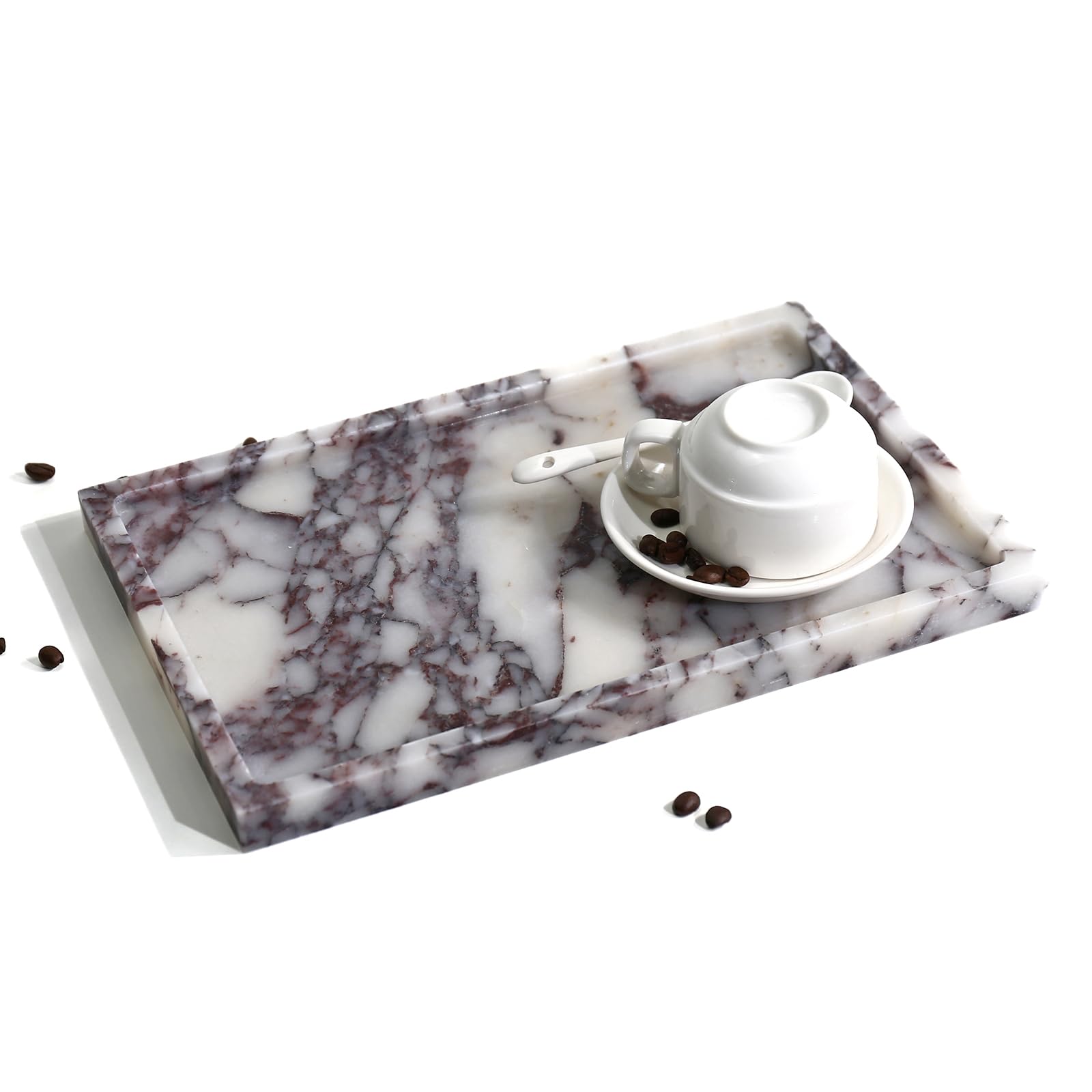 Real Luxurious Natural Marble Vanity Tray Genuine Marble Storage Tray for Home Decor Stone Tray for Bathroom/Kitchen/Vanity/Dresser Non-Resin/Non-Ceramic/Viola Oval Set