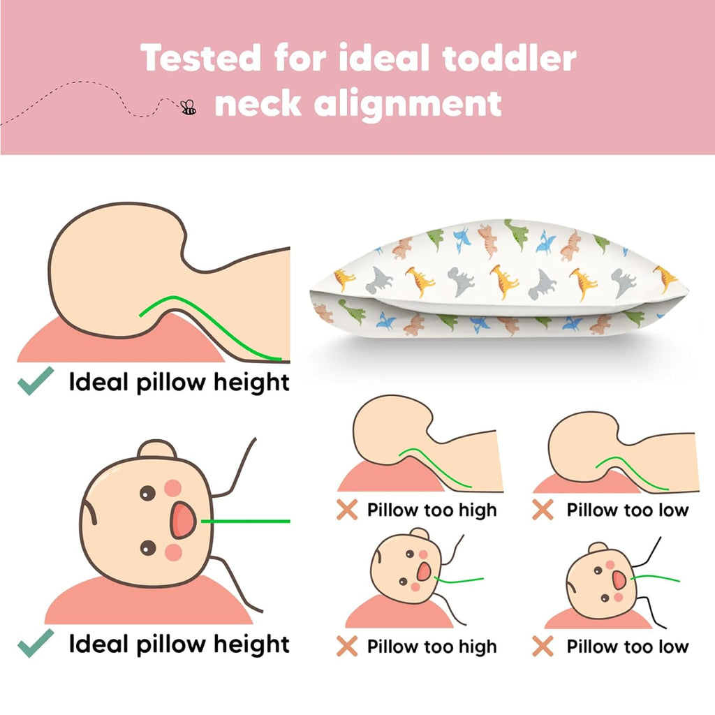 My Little Dreamy Toddler Pillow - Soft Organic Cotton Travel Bed Pillow with Case | 13x18, Machine Washable, Ages 2-5 (Roarsome)