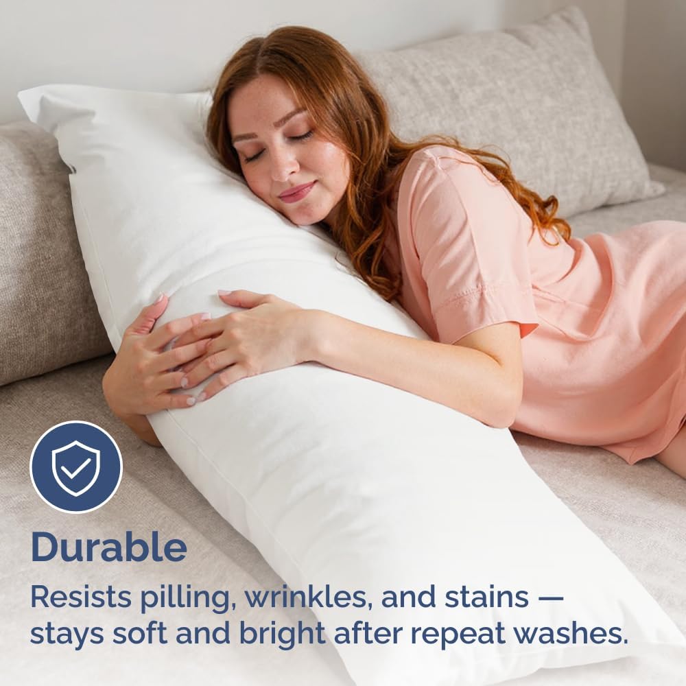 Skiennix Body Pillowcases Set of 2 | 20x54 Long Soft Covers for Comfortable Sleep - Antique White, Machine Washable